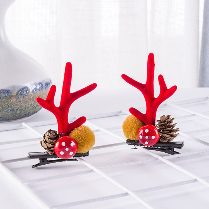 1 Pair Christmas Hair Clips Antler Shape Cherry Triangle Fork Pinecone Decor Girls Adult Hairpins Image 7