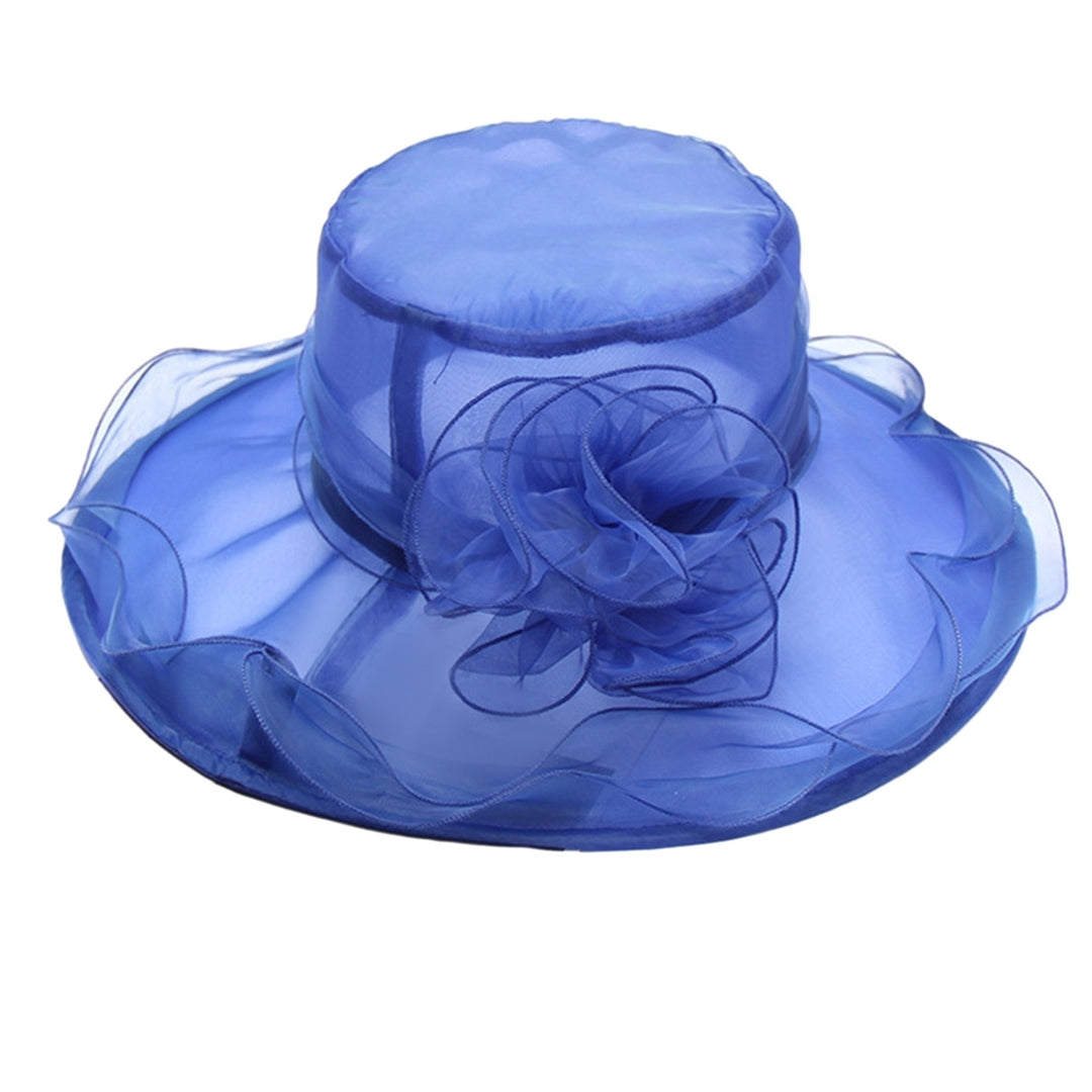 Ladies Organza Flower Hat Wide Brim Outdoor Beach Hat Foldable Sun Hat Retro Style Evening Party Image 4