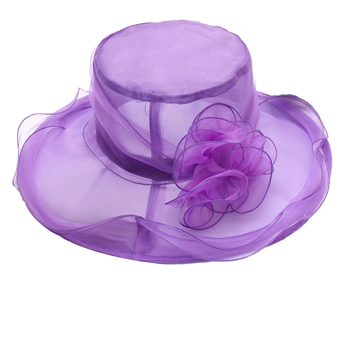 Ladies Organza Flower Hat Wide Brim Outdoor Beach Hat Foldable Sun Hat Retro Style Evening Party Image 4