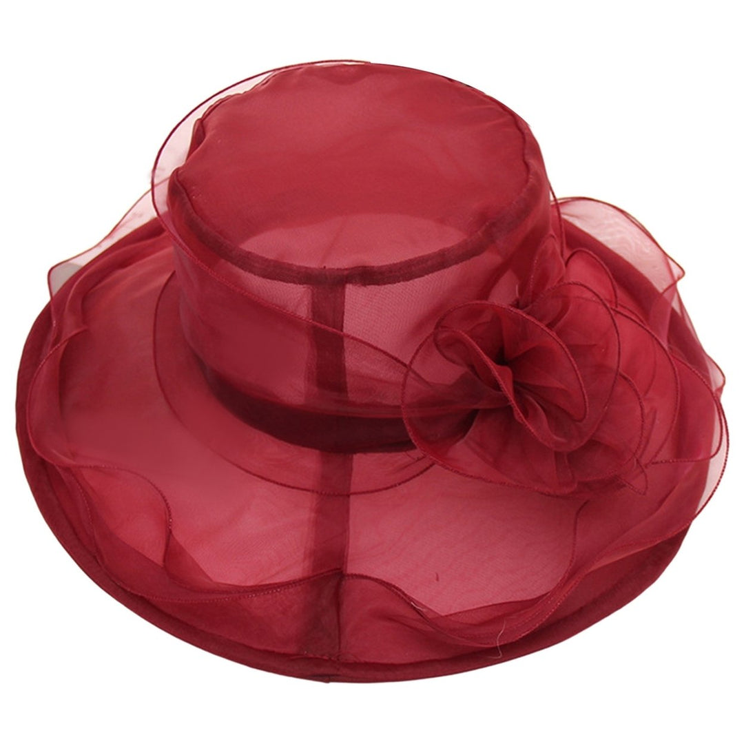 Ladies Organza Flower Hat Wide Brim Outdoor Beach Hat Foldable Sun Hat Retro Style Evening Party Image 6