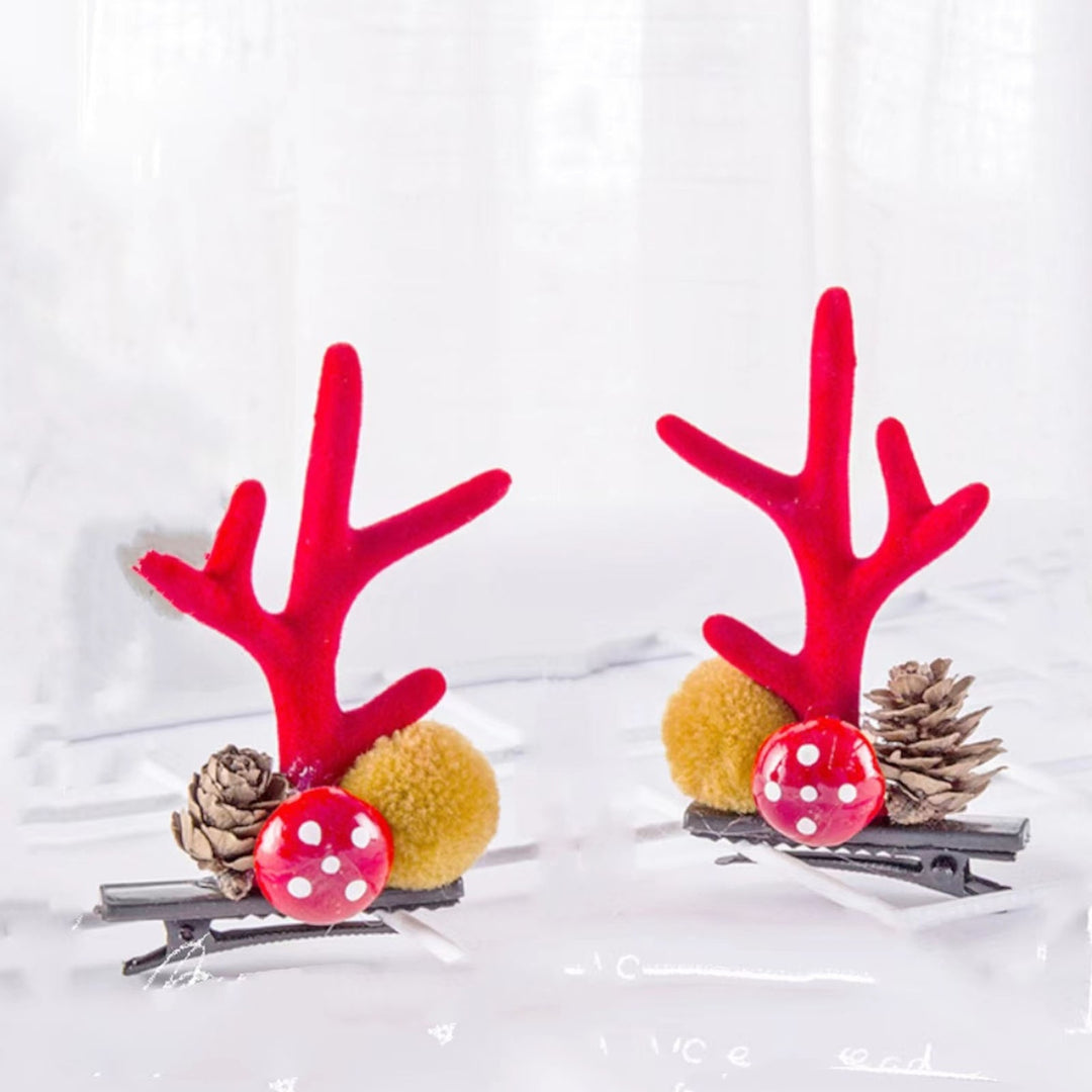 1 Pair Christmas Hair Clips Antler Shape Cherry Triangle Fork Pinecone Decor Girls Adult Hairpins Image 10