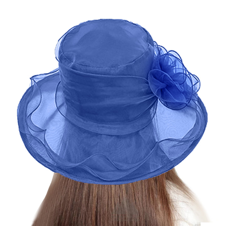 Ladies Organza Flower Hat Wide Brim Outdoor Beach Hat Foldable Sun Hat Retro Style Evening Party Image 8