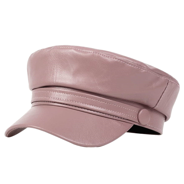 Women Extended Brim Beret Hat Flat Dome Faux Leather Newsboy Hat Outdoor Solid Color Leisure Hat Streetwear Image 3