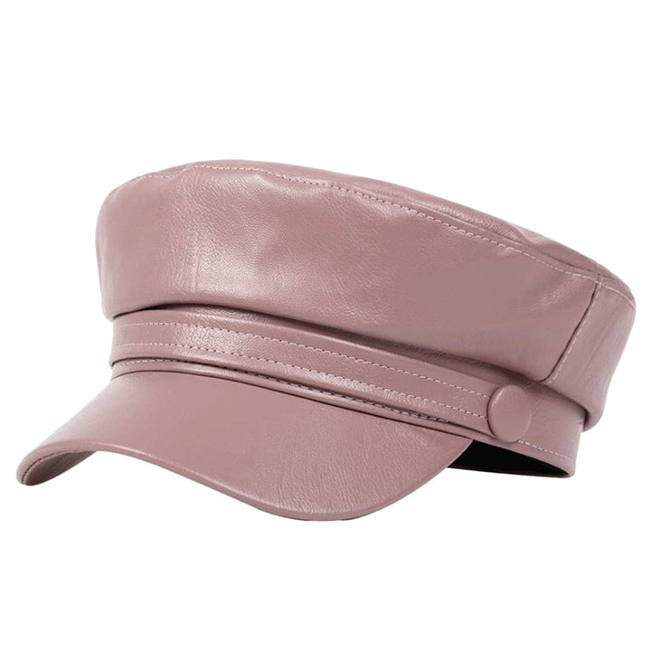 Women Extended Brim Beret Hat Flat Dome Faux Leather Newsboy Hat Outdoor Solid Color Leisure Hat Streetwear Image 1