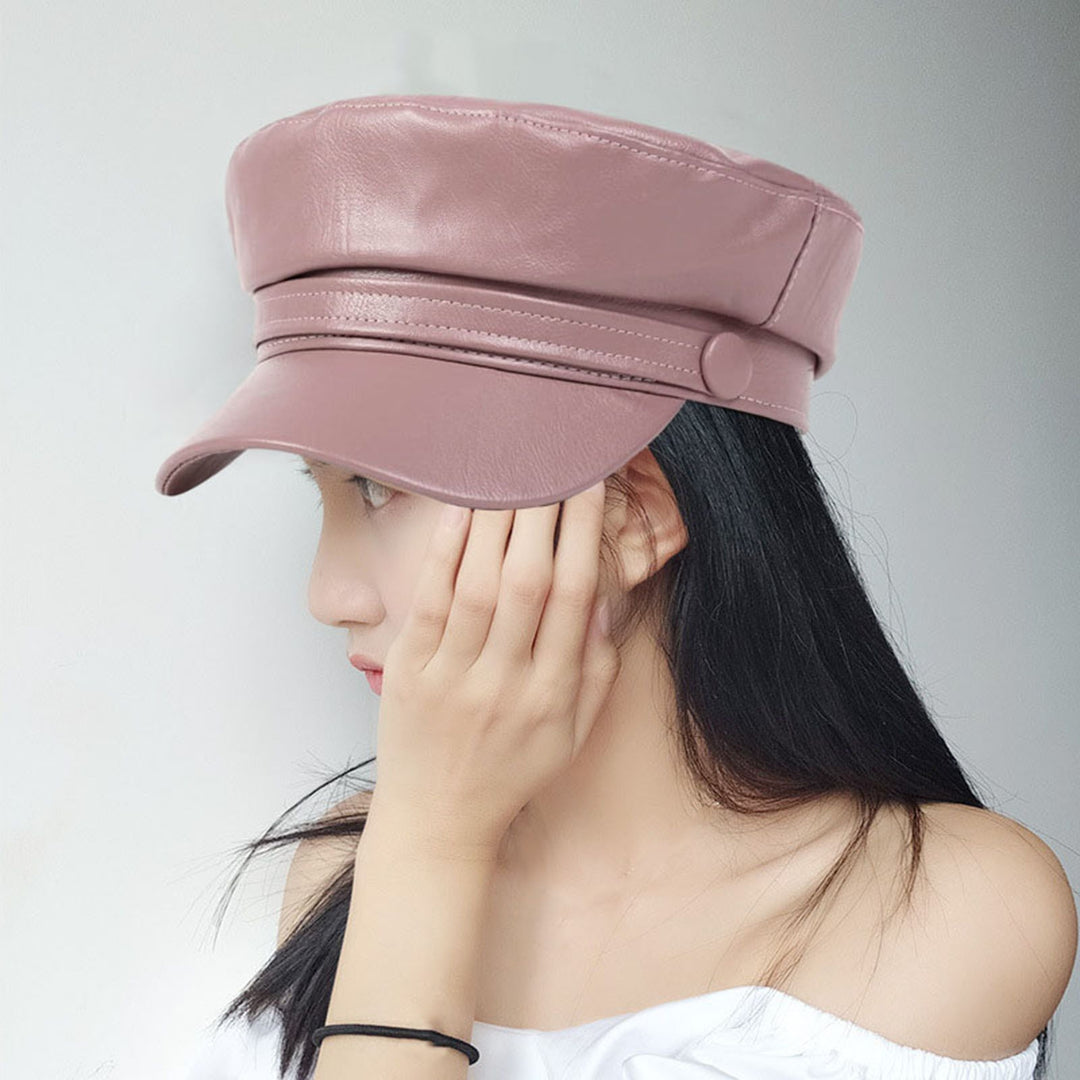 Women Extended Brim Beret Hat Flat Dome Faux Leather Newsboy Hat Outdoor Solid Color Leisure Hat Streetwear Image 7