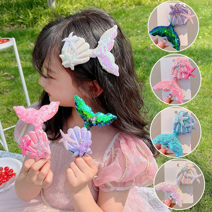 Girl Hair Clip Shine Sequins Mermaid Tail Hairpin with Cute Seashell Hair Accessories Girl Hairpin Mermaid Theme Metal Image 8