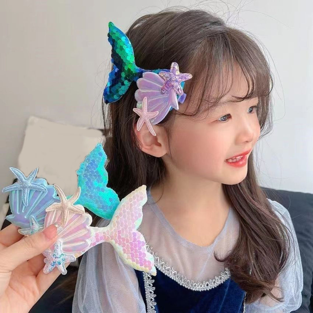 Girl Hair Clip Shine Sequins Mermaid Tail Hairpin with Cute Seashell Hair Accessories Girl Hairpin Mermaid Theme Metal Image 9