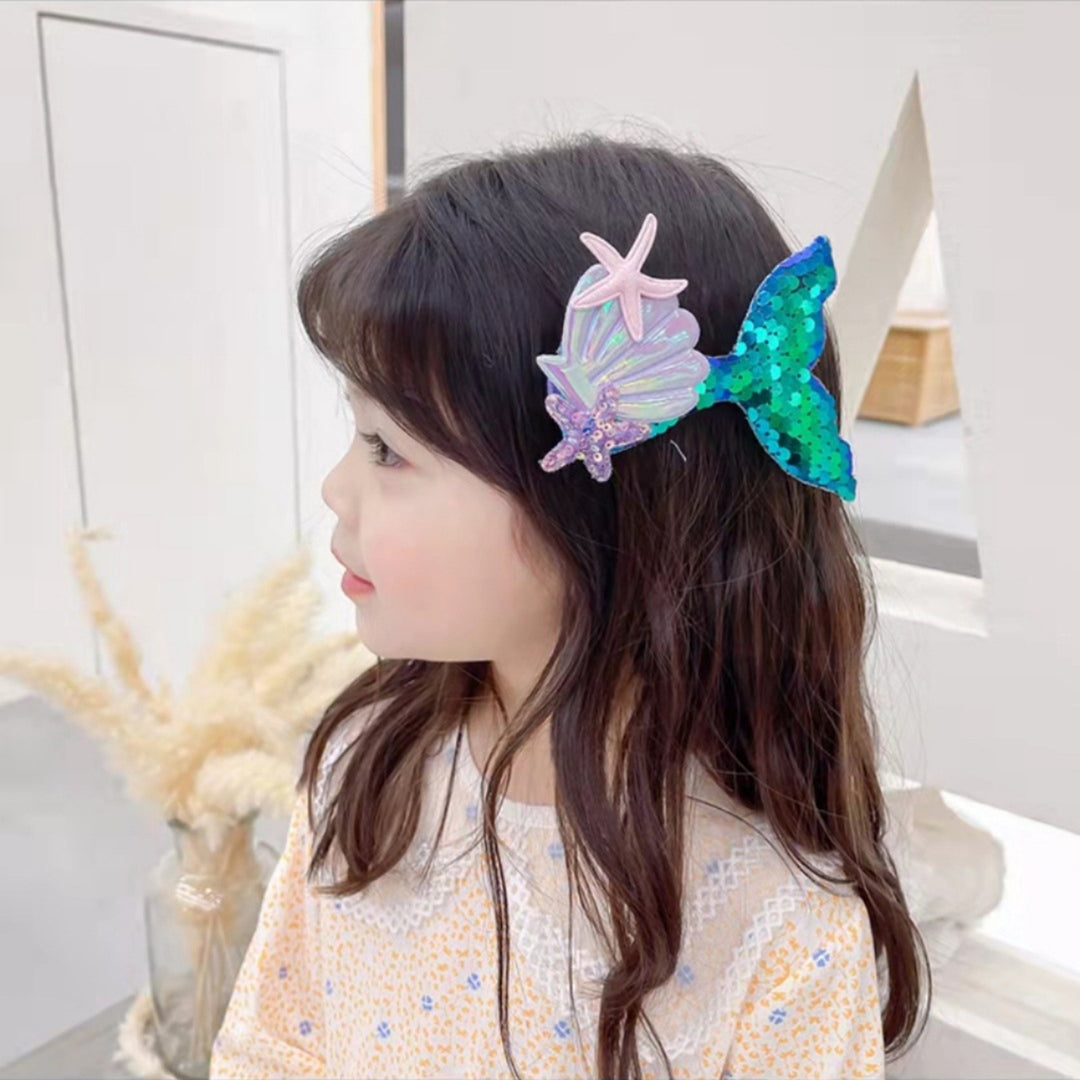 Girl Hair Clip Shine Sequins Mermaid Tail Hairpin with Cute Seashell Hair Accessories Girl Hairpin Mermaid Theme Metal Image 10