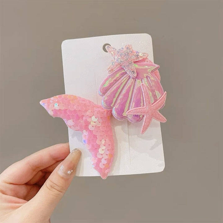 Girl Hair Clip Shine Sequins Mermaid Tail Hairpin with Cute Seashell Hair Accessories Girl Hairpin Mermaid Theme Metal Image 12