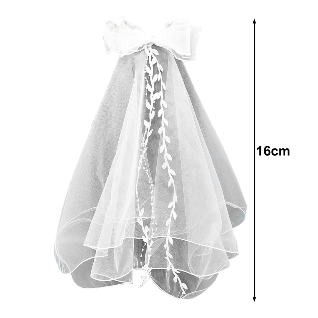 Bridal Bowknot Decor Double Layer Head Veil with Hair Comb Wedding Photography Performance Princess Bow Veil Hair Image 6