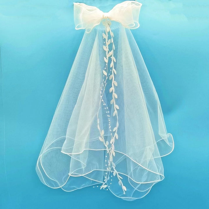 Bridal Bowknot Decor Double Layer Head Veil with Hair Comb Wedding Photography Performance Princess Bow Veil Hair Image 7