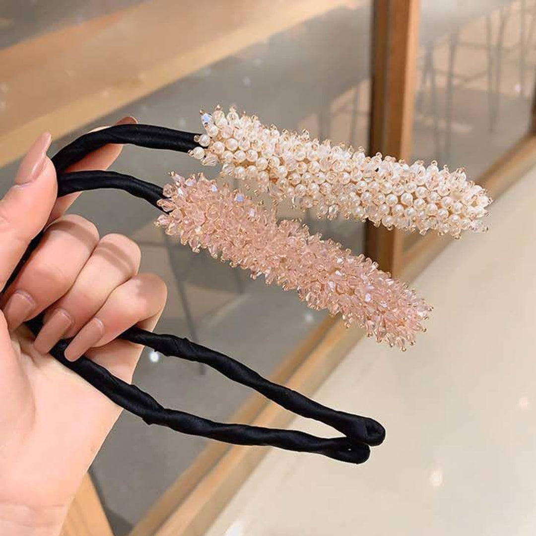 Faux Crystal Decor Lazy Headband Women Braided Hairbands Hair Accessories Simple Bun Hair Styling Hair Band Image 1