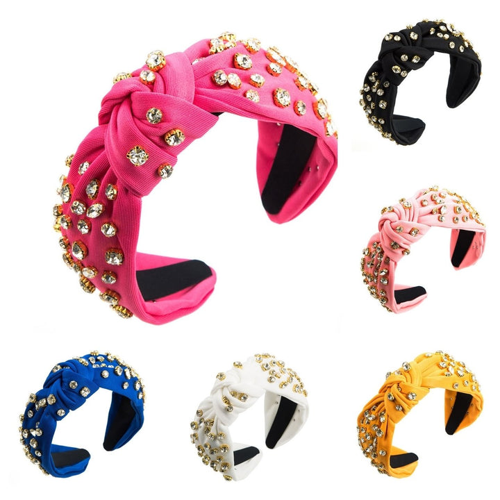 Women Headband Knotted Rhinestone Decor Wide Band Elastic Anti-slip Hair Organization Decoration Lady Headwear Hair Image 1