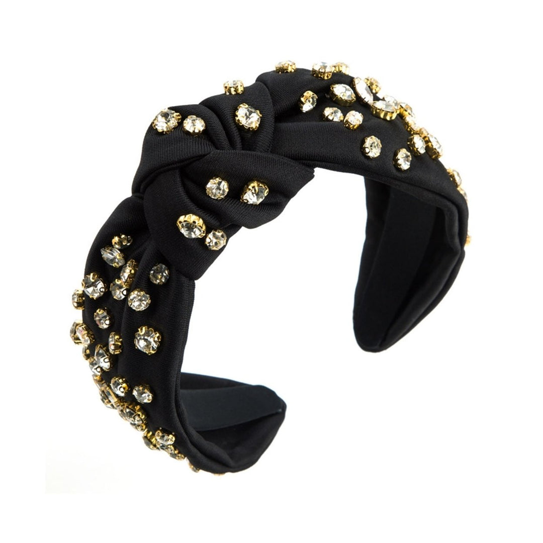 Women Headband Knotted Rhinestone Decor Wide Band Elastic Anti-slip Hair Organization Decoration Lady Headwear Hair Image 2