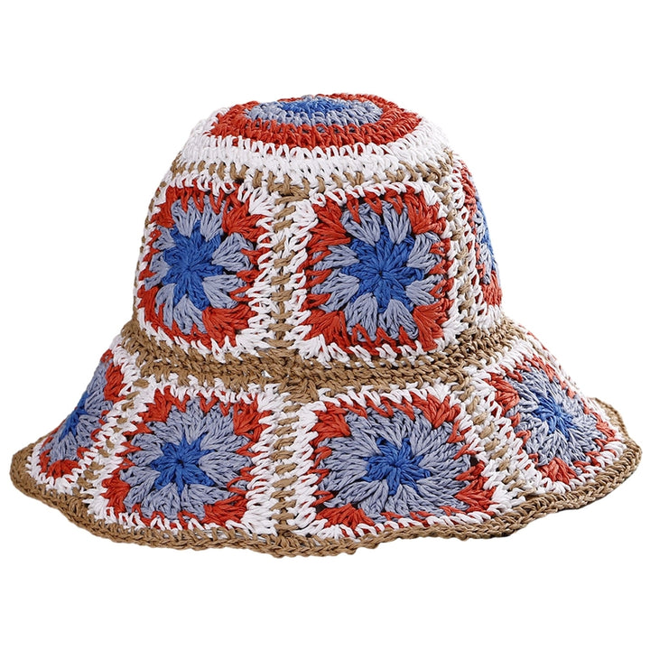 Fisherman Hat Floral Pattern Crochet Straw Sun Hat Anti-UV Sun Protection Foldable Packable Wide Brim Bucket Hat Summer Image 2