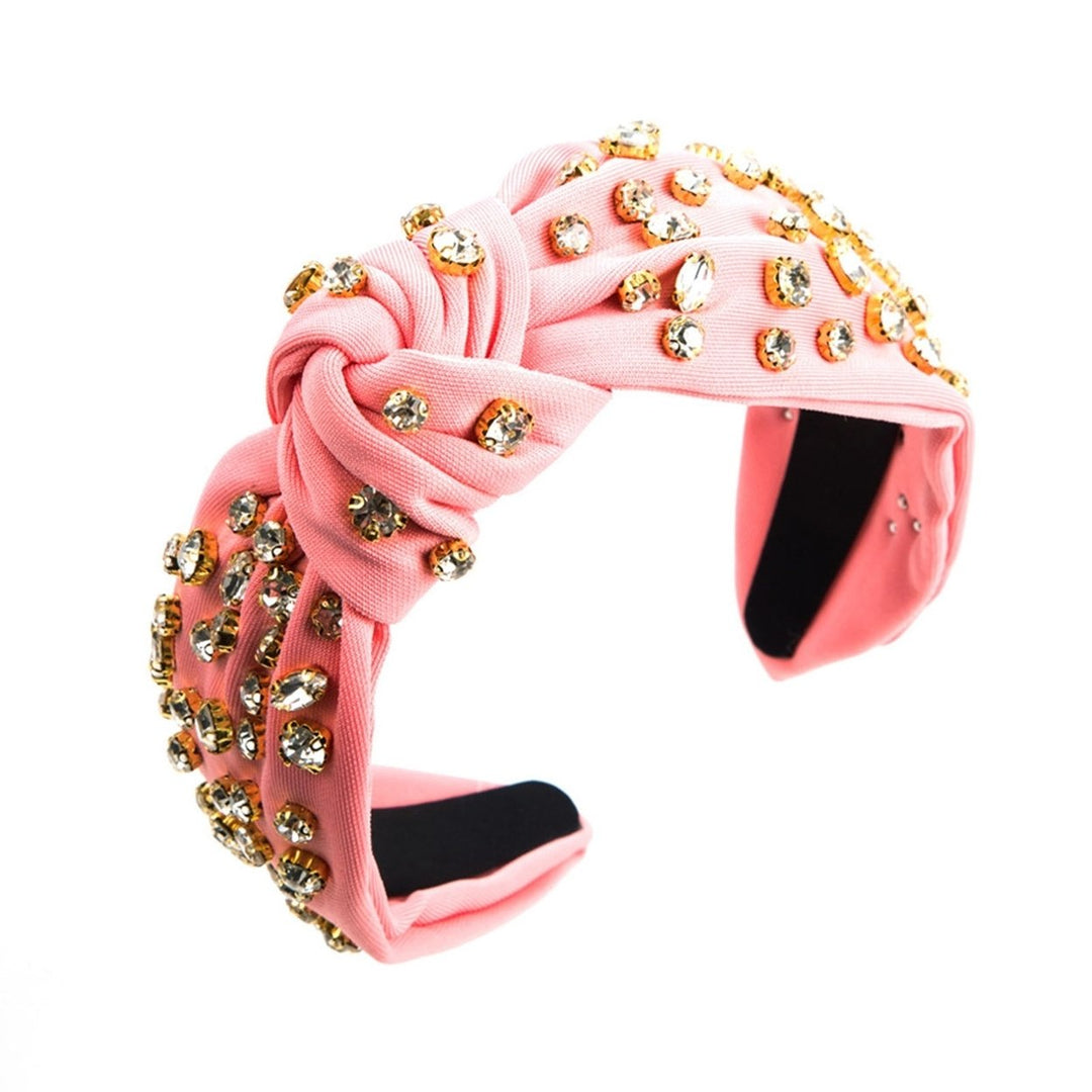 Women Headband Knotted Rhinestone Decor Wide Band Elastic Anti-slip Hair Organization Decoration Lady Headwear Hair Image 4