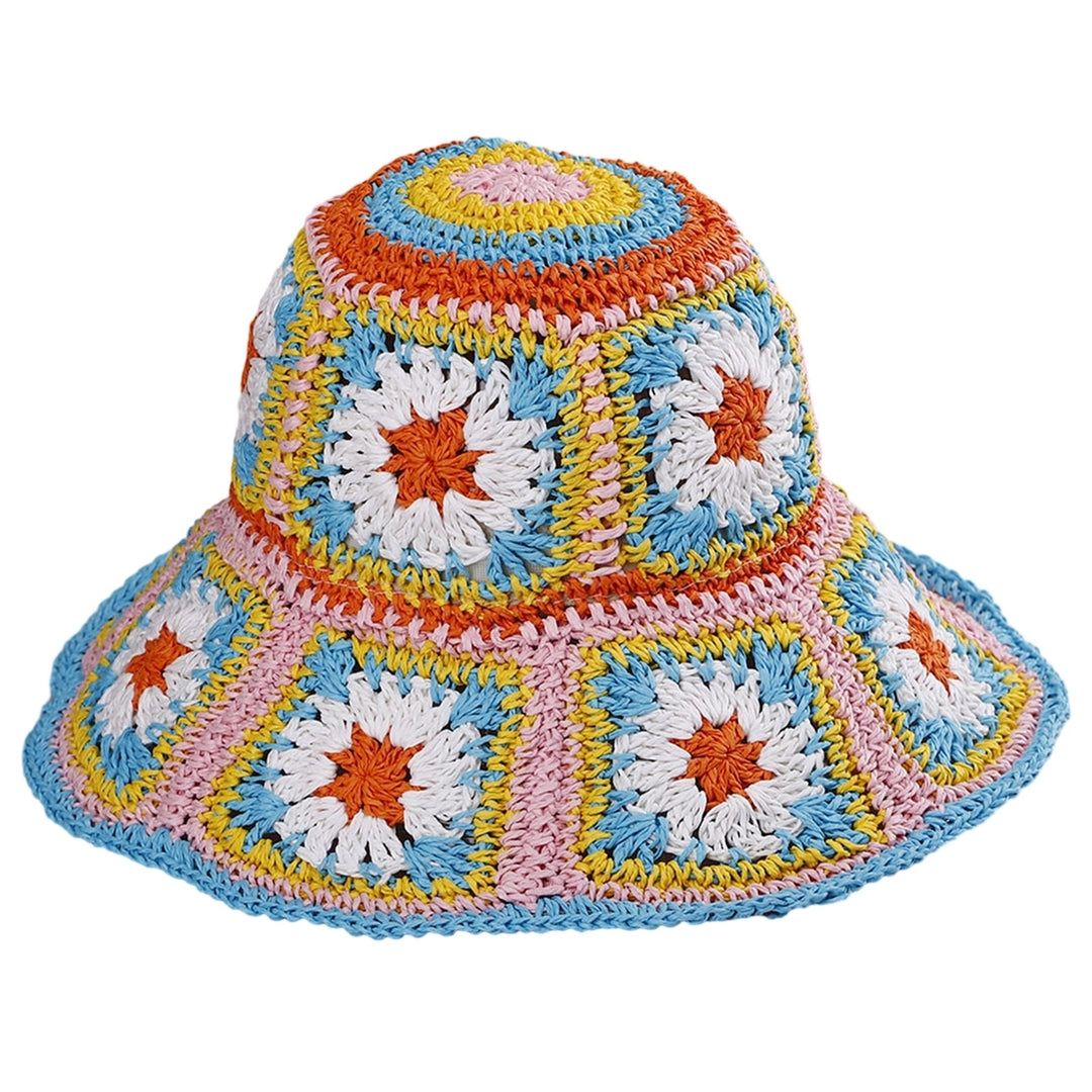 Fisherman Hat Floral Pattern Crochet Straw Sun Hat Anti-UV Sun Protection Foldable Packable Wide Brim Bucket Hat Summer Image 4