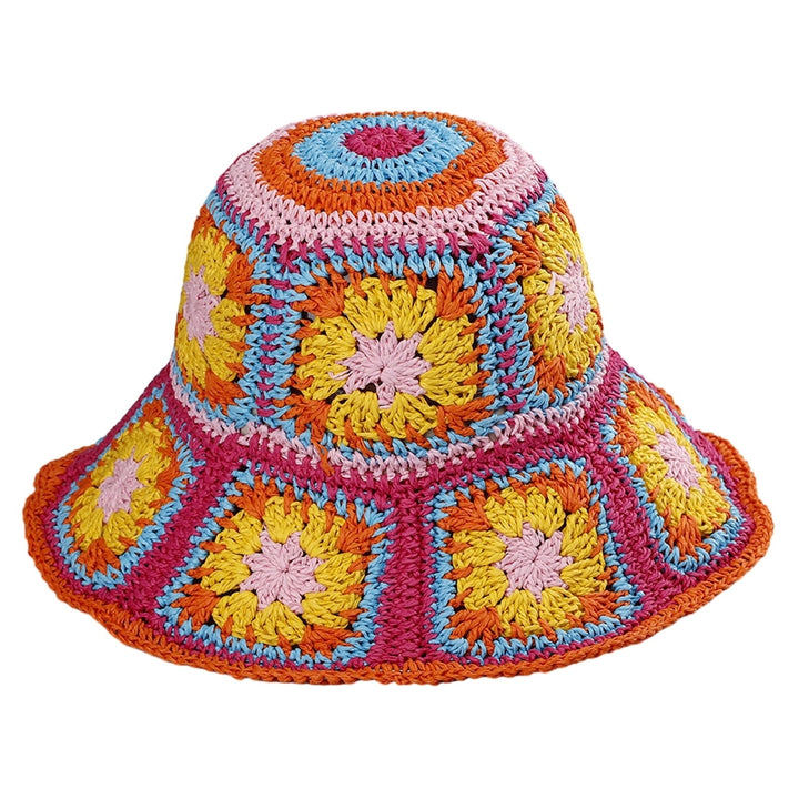 Fisherman Hat Floral Pattern Crochet Straw Sun Hat Anti-UV Sun Protection Foldable Packable Wide Brim Bucket Hat Summer Image 6