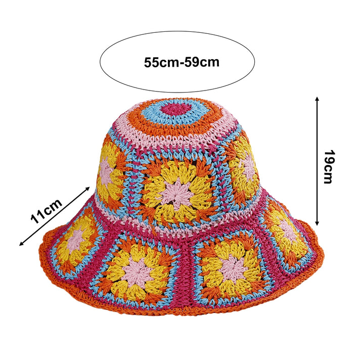 Fisherman Hat Floral Pattern Crochet Straw Sun Hat Anti-UV Sun Protection Foldable Packable Wide Brim Bucket Hat Summer Image 10