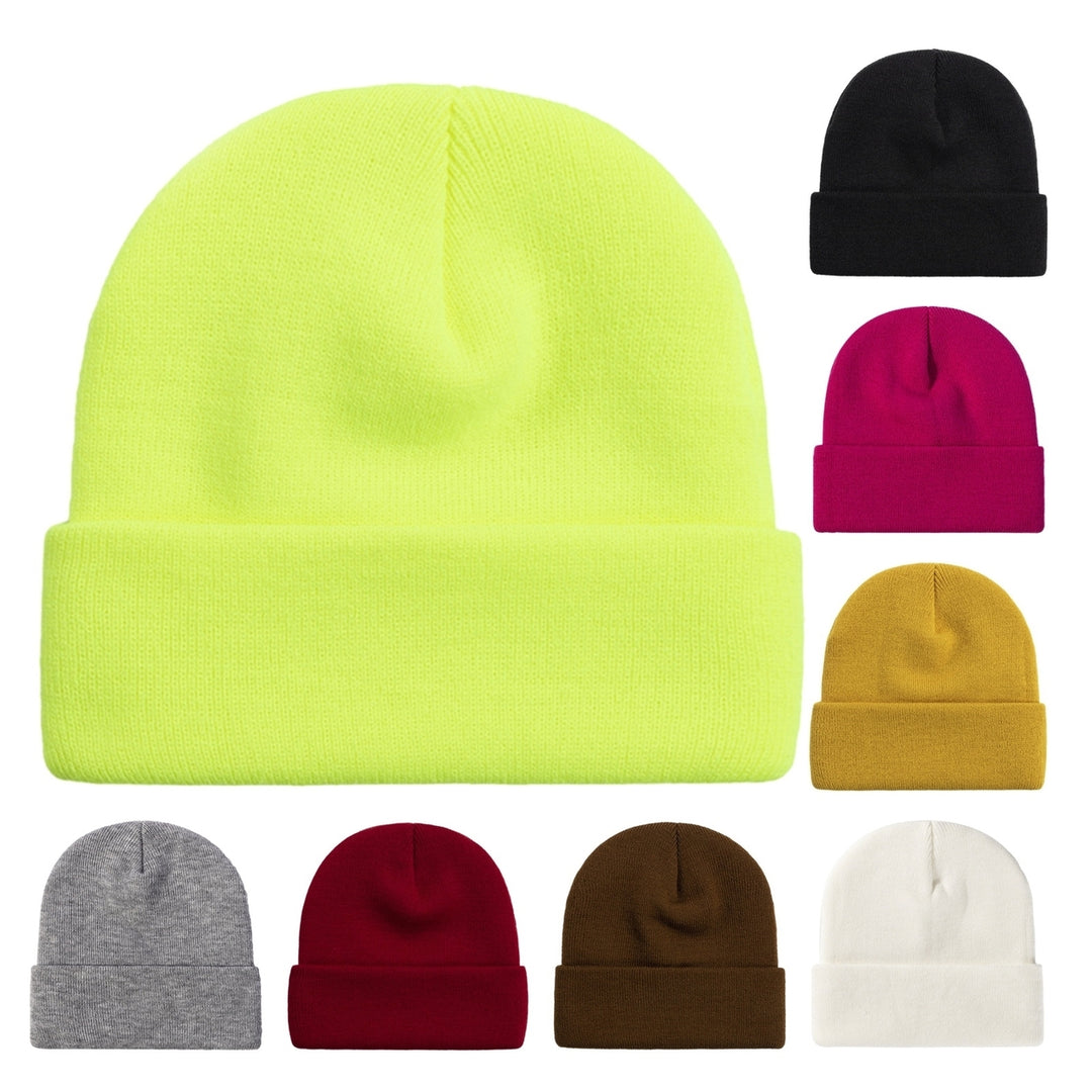 Winter Hat Unisex Stretchy Knitted Solid Color Warm Soft Ear Protection High Elasticity Regular Fit Winter Fall Beanie Image 1