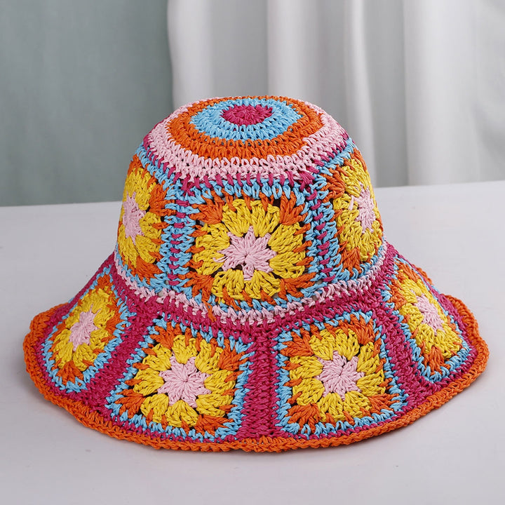 Fisherman Hat Floral Pattern Crochet Straw Sun Hat Anti-UV Sun Protection Foldable Packable Wide Brim Bucket Hat Summer Image 11