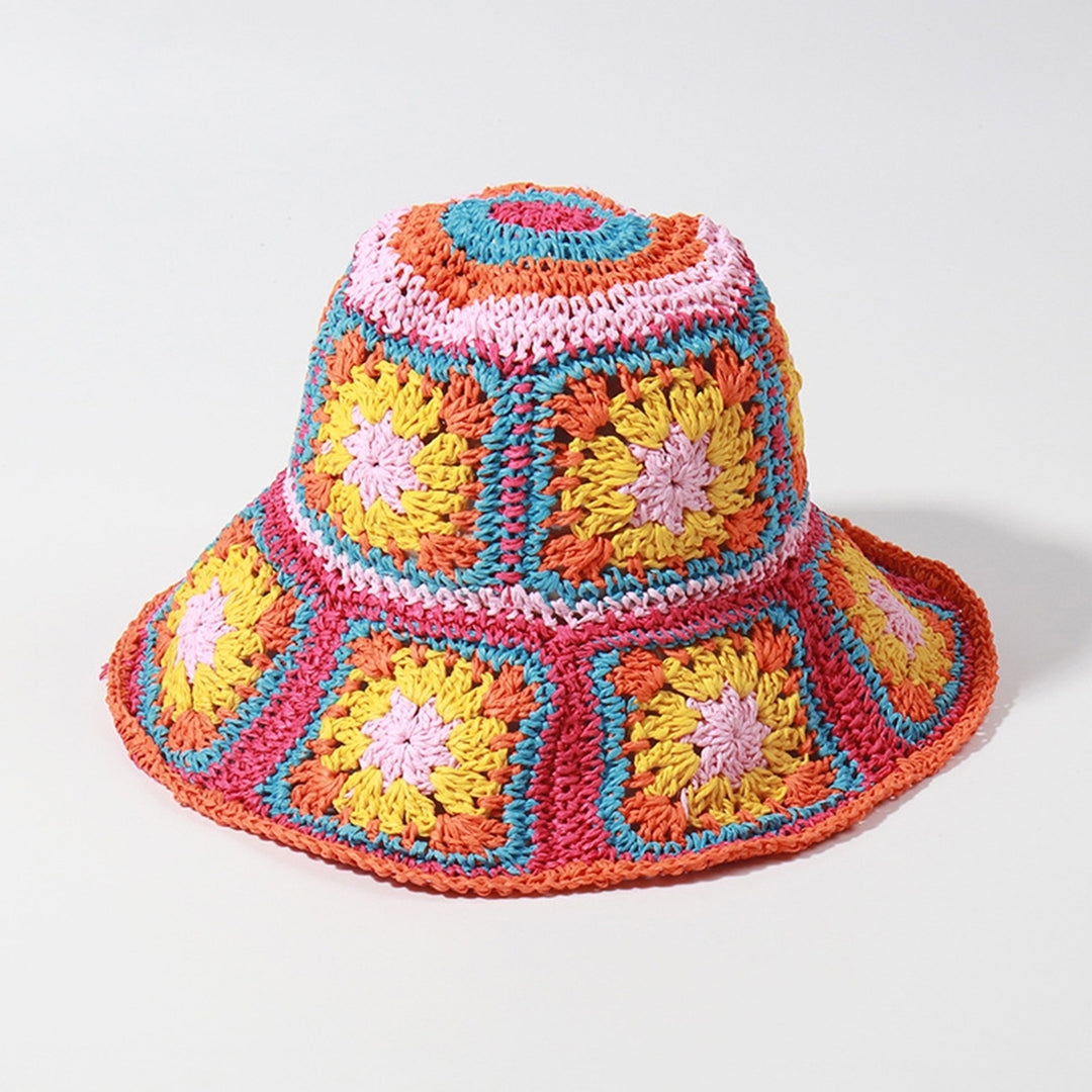 Fisherman Hat Floral Pattern Crochet Straw Sun Hat Anti-UV Sun Protection Foldable Packable Wide Brim Bucket Hat Summer Image 12