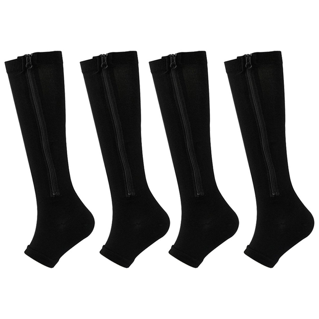 2 Pairs Women Men Side Zipper Compression Socks 15-20 mmHg Open Toe Knee High Support Socks Varicose Vein Run Socks Image 3