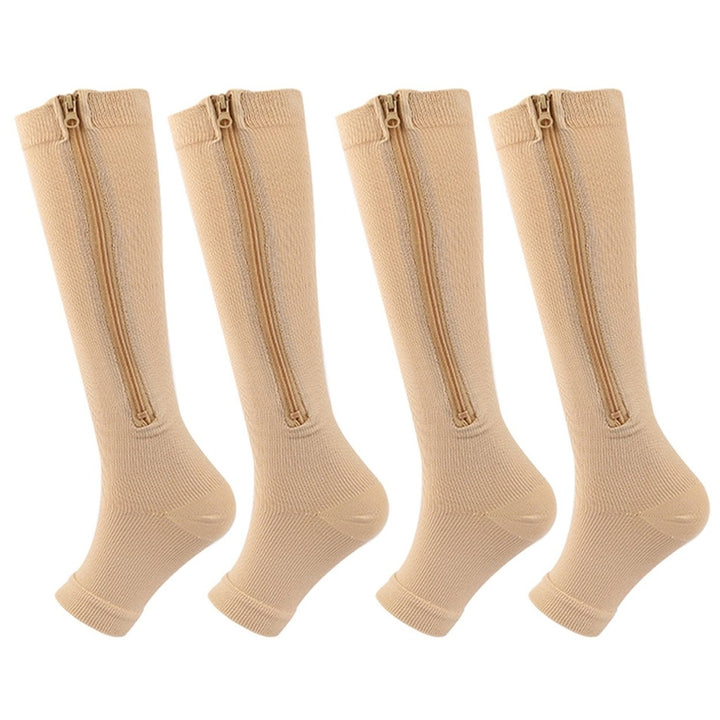 2 Pairs Women Men Side Zipper Compression Socks 15-20 mmHg Open Toe Knee High Support Socks Varicose Vein Run Socks Image 4