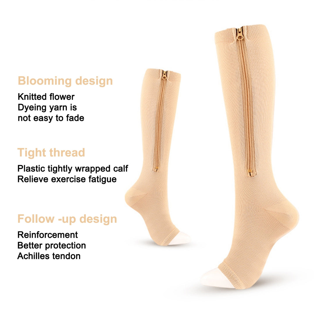 2 Pairs Women Men Side Zipper Compression Socks 15-20 mmHg Open Toe Knee High Support Socks Varicose Vein Run Socks Image 6