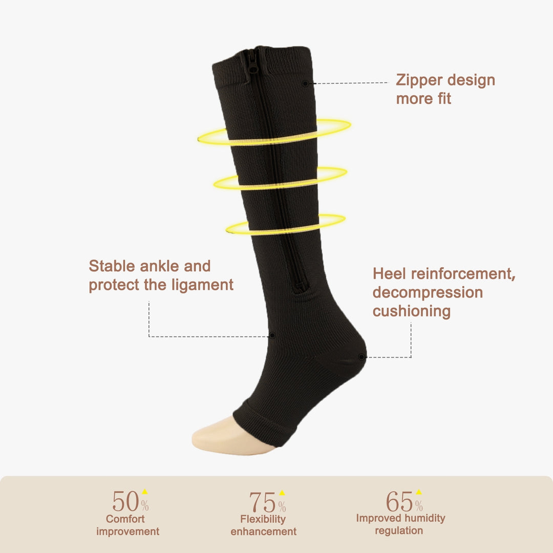 2 Pairs Women Men Side Zipper Compression Socks 15-20 mmHg Open Toe Knee High Support Socks Varicose Vein Run Socks Image 7