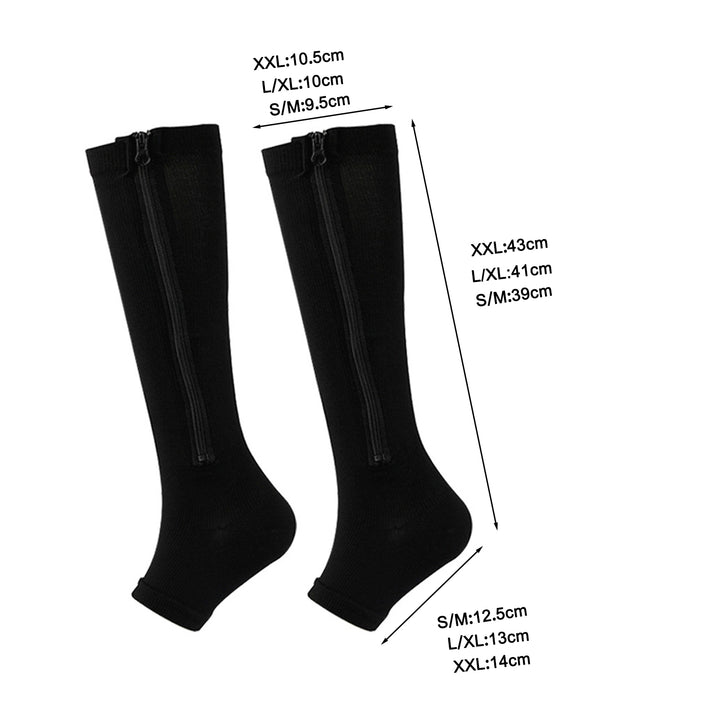 2 Pairs Women Men Side Zipper Compression Socks 15-20 mmHg Open Toe Knee High Support Socks Varicose Vein Run Socks Image 8