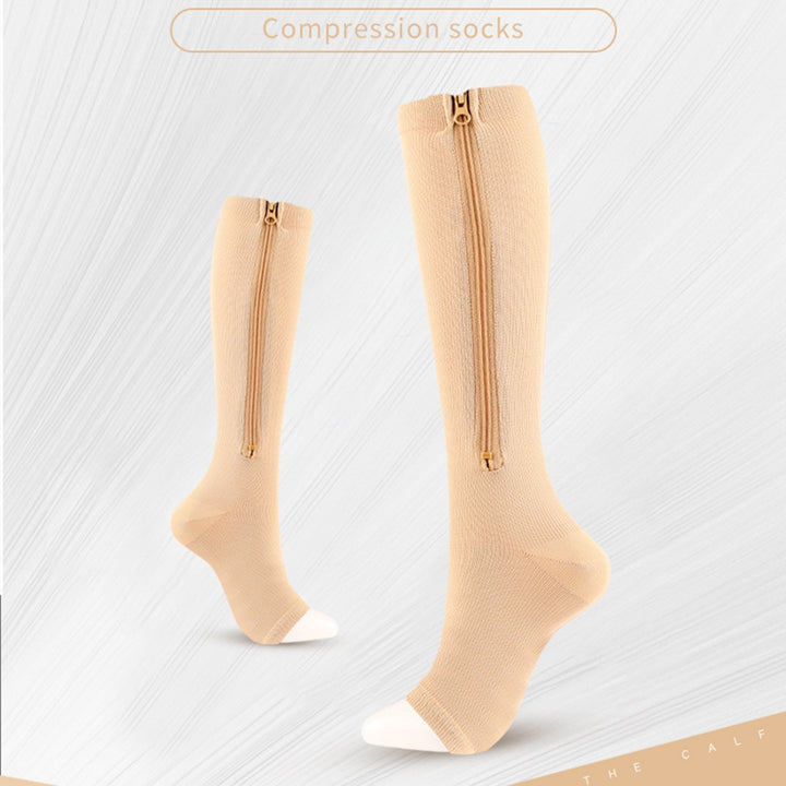 2 Pairs Women Men Side Zipper Compression Socks 15-20 mmHg Open Toe Knee High Support Socks Varicose Vein Run Socks Image 9