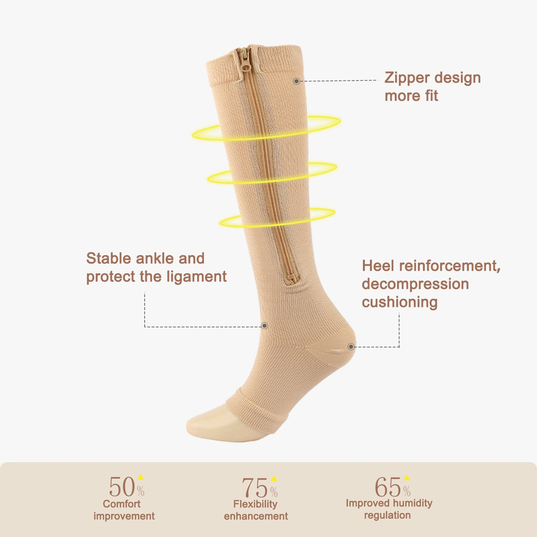 2 Pairs Women Men Side Zipper Compression Socks 15-20 mmHg Open Toe Knee High Support Socks Varicose Vein Run Socks Image 10