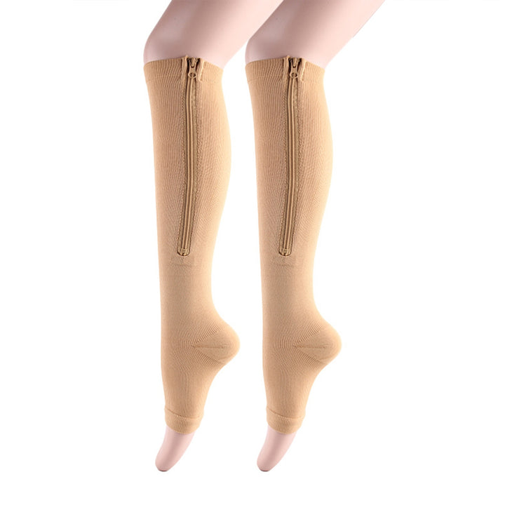 2 Pairs Women Men Side Zipper Compression Socks 15-20 mmHg Open Toe Knee High Support Socks Varicose Vein Run Socks Image 11