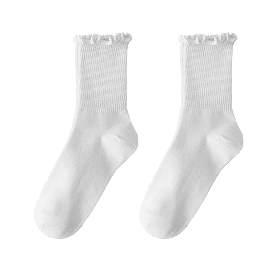 1 Pair Ladies Socks Ruffle Middle Tube Ankle High Shirring Edge Striped Texture High Elasticity Anti-slip Soft Image 1
