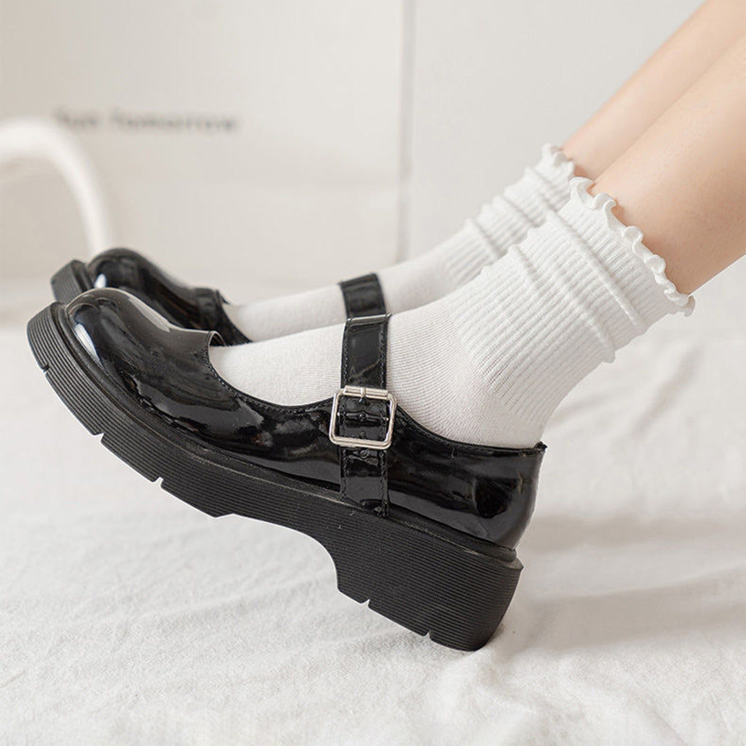 1 Pair Ladies Socks Ruffle Middle Tube Ankle High Shirring Edge Striped Texture High Elasticity Anti-slip Soft Image 7