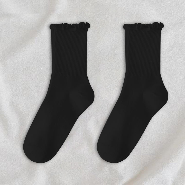 1 Pair Ladies Socks Ruffle Middle Tube Ankle High Shirring Edge Striped Texture High Elasticity Anti-slip Soft Image 9