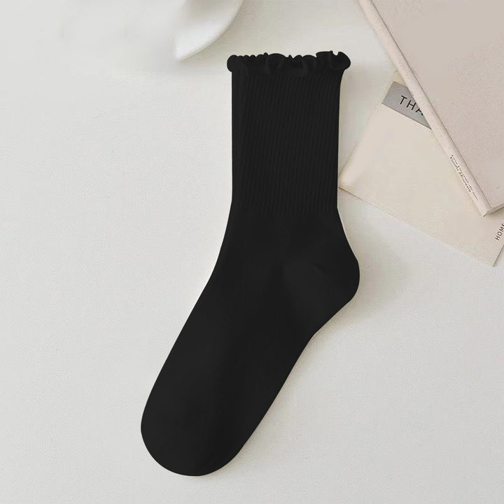 1 Pair Ladies Socks Ruffle Middle Tube Ankle High Shirring Edge Striped Texture High Elasticity Anti-slip Soft Image 10