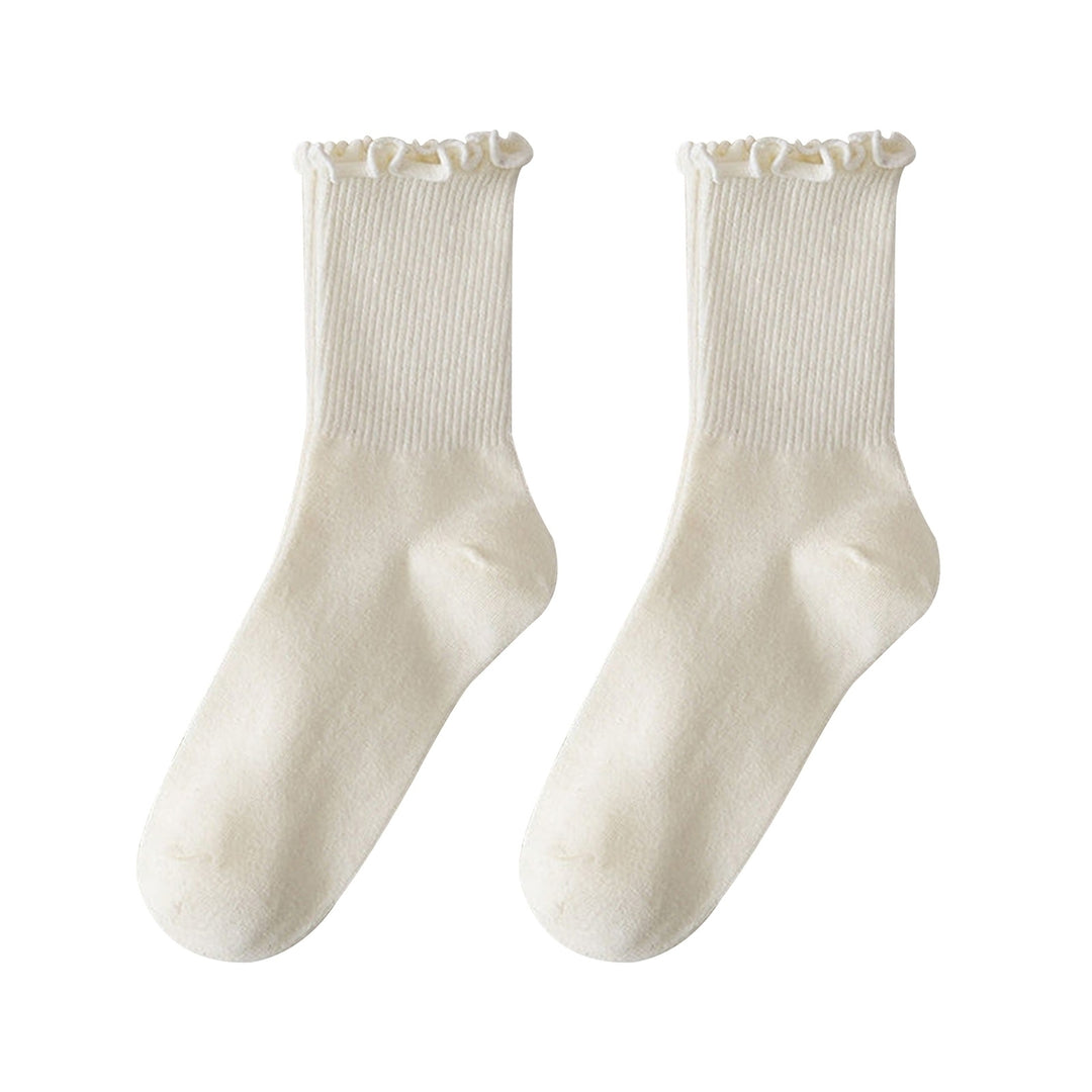 1 Pair Ladies Socks Ruffle Middle Tube Ankle High Shirring Edge Striped Texture High Elasticity Anti-slip Soft Image 11