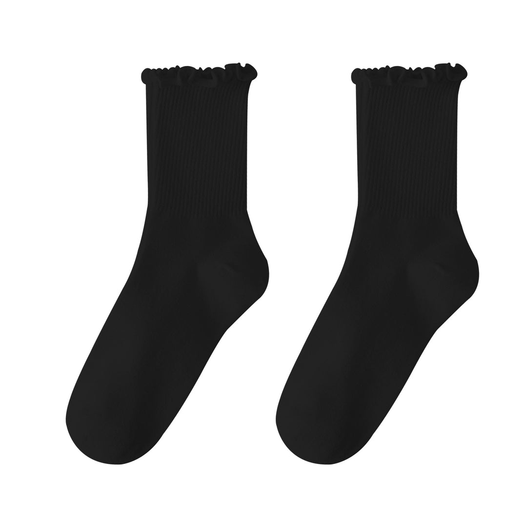 1 Pair Ladies Socks Ruffle Middle Tube Ankle High Shirring Edge Striped Texture High Elasticity Anti-slip Soft Image 1