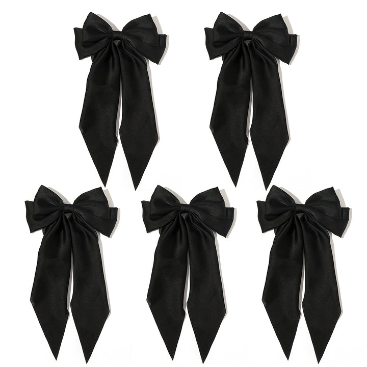 5Pcs Satin Bow Hair Barrettes Girl Long Ribbon Large Bowknot Decor Hair Clip Wedding Prom Party Hair Accessories Image 2