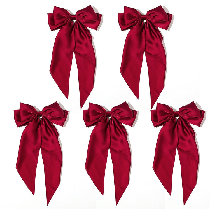 5Pcs Satin Bow Hair Barrettes Girl Long Ribbon Large Bowknot Decor Hair Clip Wedding Prom Party Hair Accessories Image 3