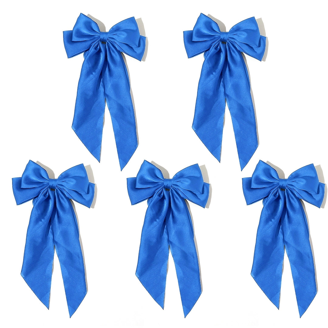 5Pcs Satin Bow Hair Barrettes Girl Long Ribbon Large Bowknot Decor Hair Clip Wedding Prom Party Hair Accessories Image 4