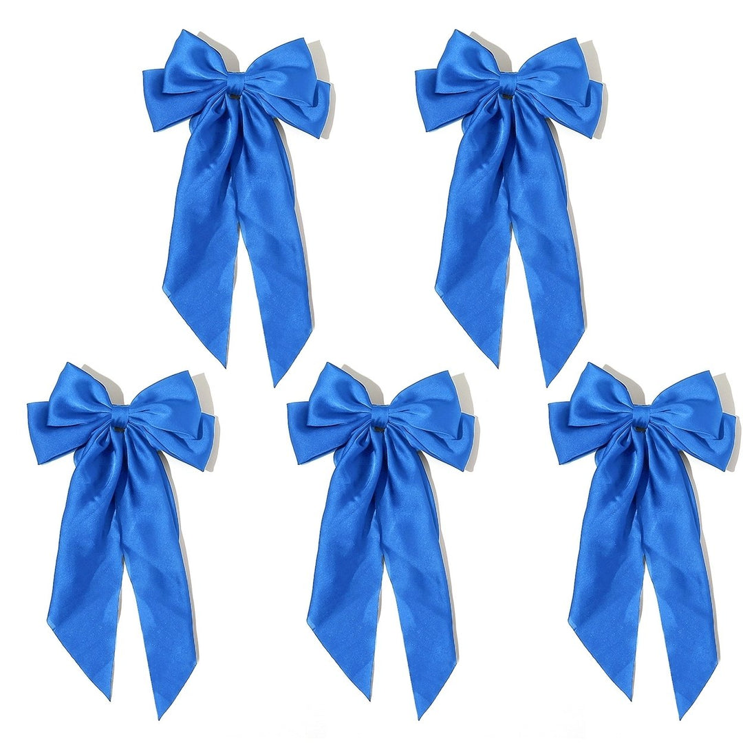 5Pcs Satin Bow Hair Barrettes Girl Long Ribbon Large Bowknot Decor Hair Clip Wedding Prom Party Hair Accessories Image 1