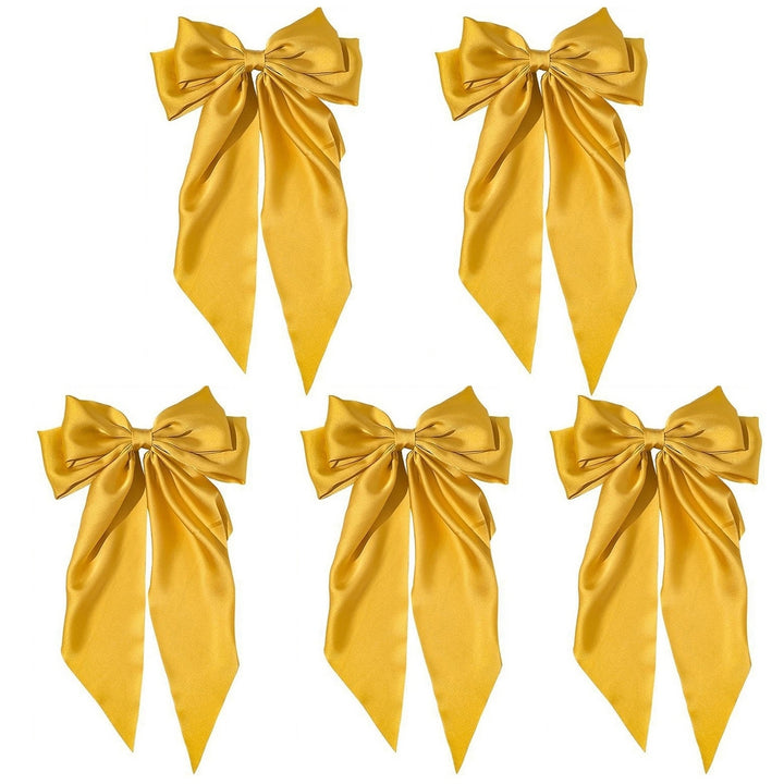 5Pcs Satin Bow Hair Barrettes Girl Long Ribbon Large Bowknot Decor Hair Clip Wedding Prom Party Hair Accessories Image 4