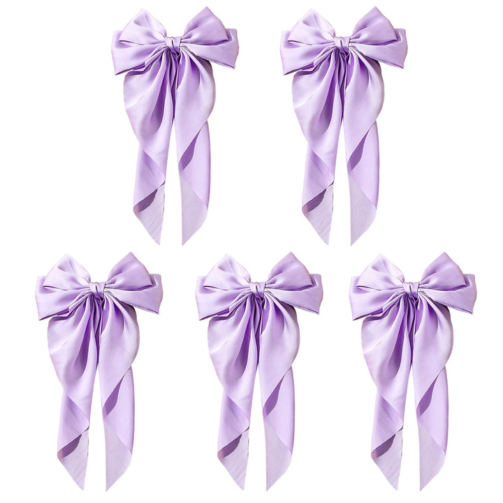 5Pcs Satin Bow Hair Barrettes Girl Long Ribbon Large Bowknot Decor Hair Clip Wedding Prom Party Hair Accessories Image 6