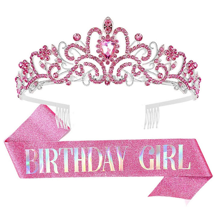 2Pcs/Set Women Shiny Rhinestone Birthday Tiara Crowns Belt Set Girls Princess Crown with Combs Birthday Party Decoration Image 3