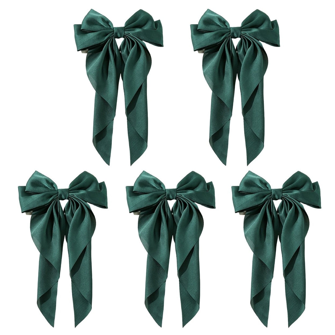 5Pcs Satin Bow Hair Barrettes Girl Long Ribbon Large Bowknot Decor Hair Clip Wedding Prom Party Hair Accessories Image 7