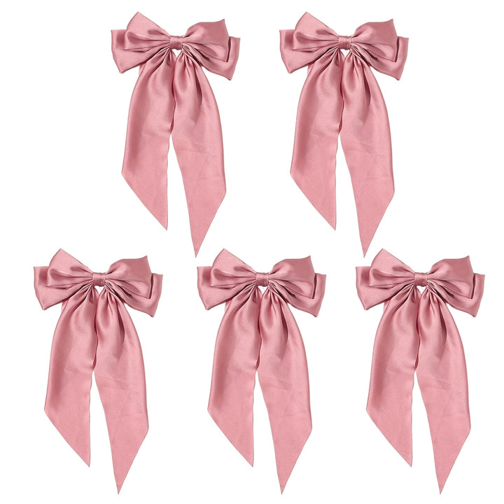 5Pcs Satin Bow Hair Barrettes Girl Long Ribbon Large Bowknot Decor Hair Clip Wedding Prom Party Hair Accessories Image 8