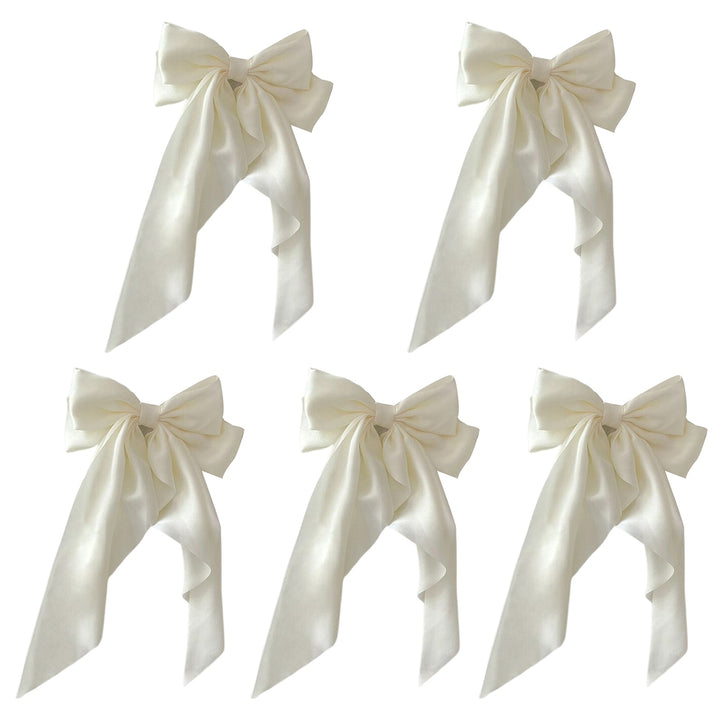 5Pcs Satin Bow Hair Barrettes Girl Long Ribbon Large Bowknot Decor Hair Clip Wedding Prom Party Hair Accessories Image 9